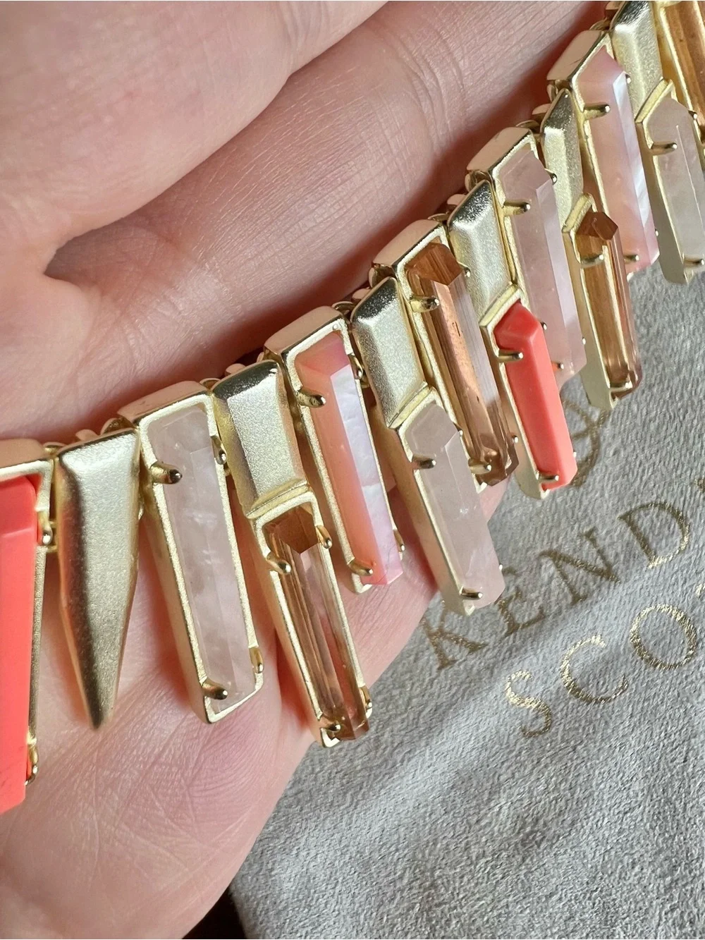 Kendra Scott Louise Gold Bar Necklace with Rose Quartz and Coral Accents